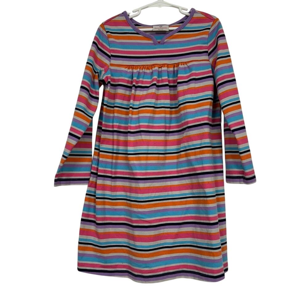 Hanna Andersson Striped Colorful Long Sleeve Dress Girls 6-7 Casual Comfort